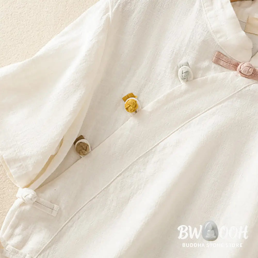 Buddha Stones Casual Plain Slant Stand Collar Collar Colorful Frog-Button Tang Suit Women’s Cotton Linen Three Quarter