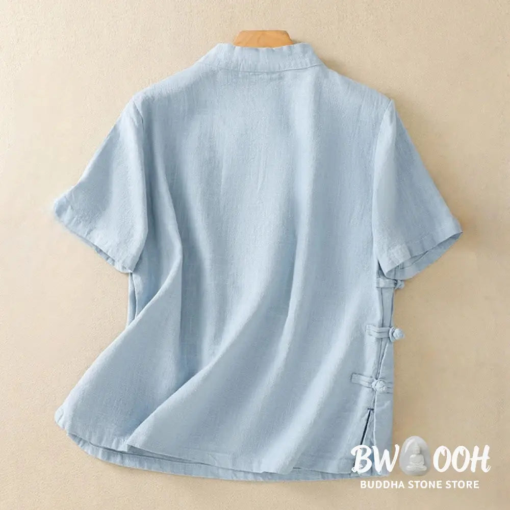 Buddha Stones Casual Plain Slant Stand Collar Collar Colorful Frog-Button Tang Suit Women’s Cotton Linen Three Quarter