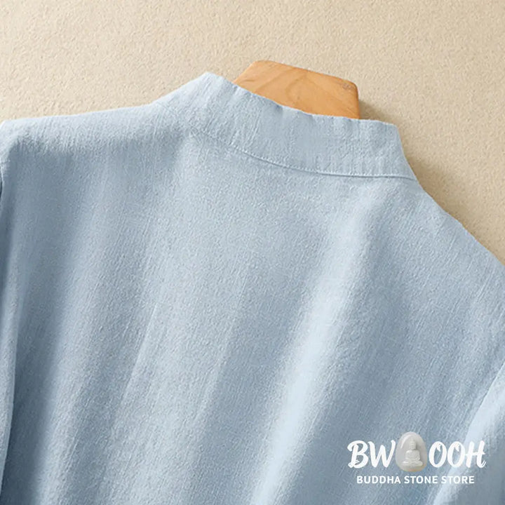 Buddha Stones Casual Plain Slant Stand Collar Collar Colorful Frog-Button Tang Suit Women’s Cotton Linen Three Quarter