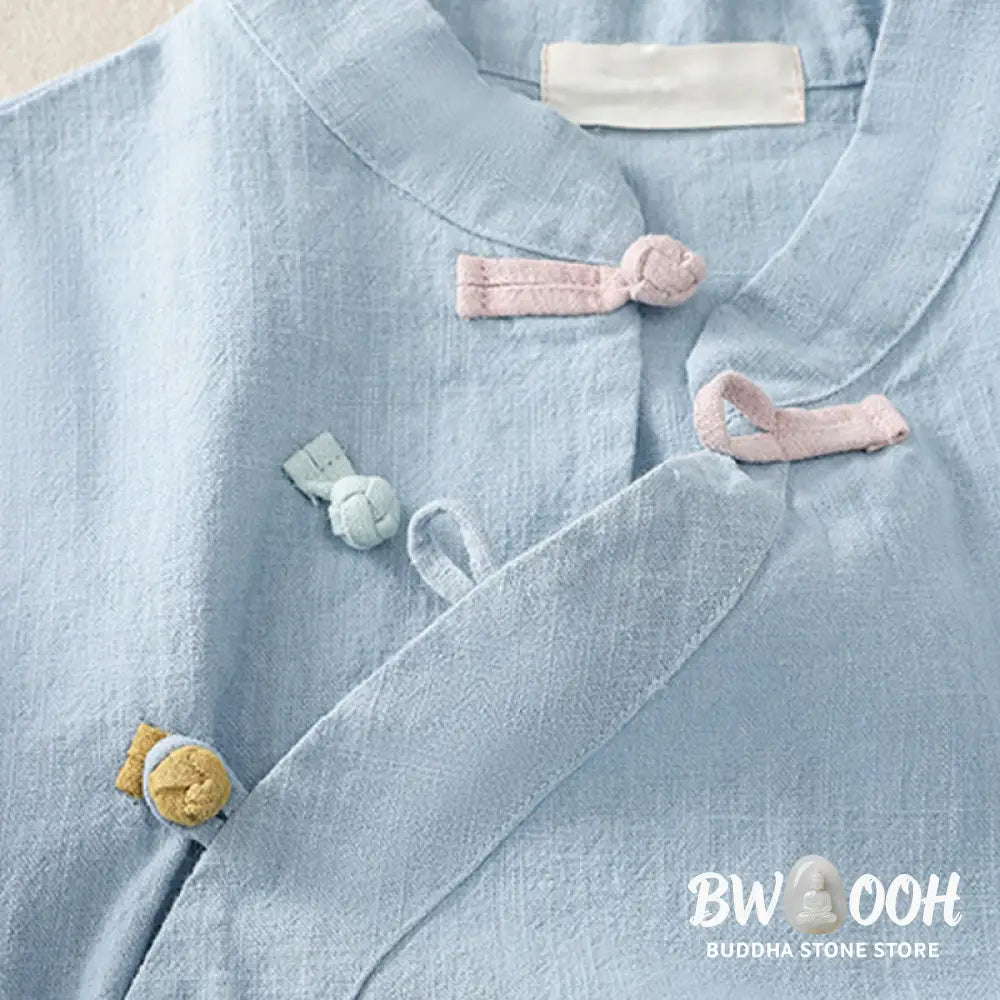 Buddha Stones Casual Plain Slant Stand Collar Collar Colorful Frog-Button Tang Suit Women’s Cotton Linen Three Quarter