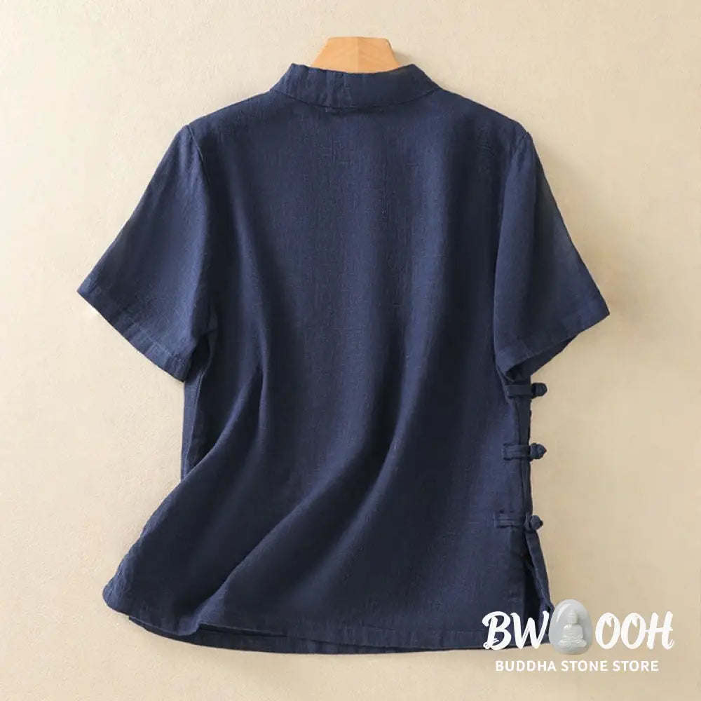 Buddha Stones Casual Plain Slant Stand Collar Collar Colorful Frog-Button Tang Suit Women’s Cotton Linen Three Quarter