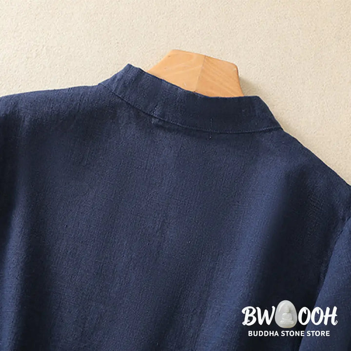 Buddha Stones Casual Plain Slant Stand Collar Collar Colorful Frog-Button Tang Suit Women’s Cotton Linen Three Quarter