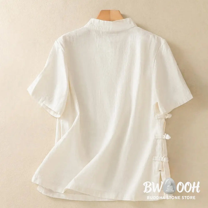 Buddha Stones Casual Plain Slant Stand Collar Collar Colorful Frog-Button Tang Suit Women’s Cotton Linen Three Quarter