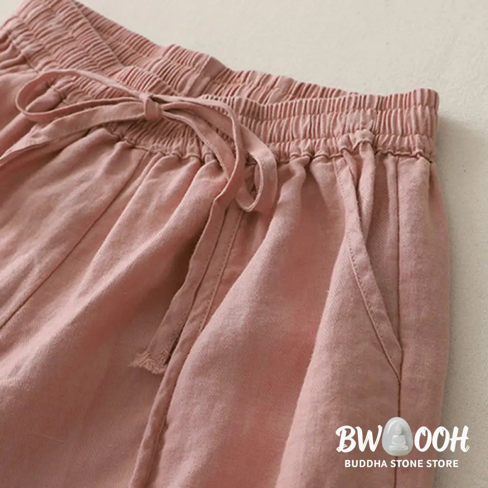 Buddha Stones Casual Plain Solid Color Patchwork Women’s Polyester 7-8 Length Wide Leg Pants With Pockets - Women’s