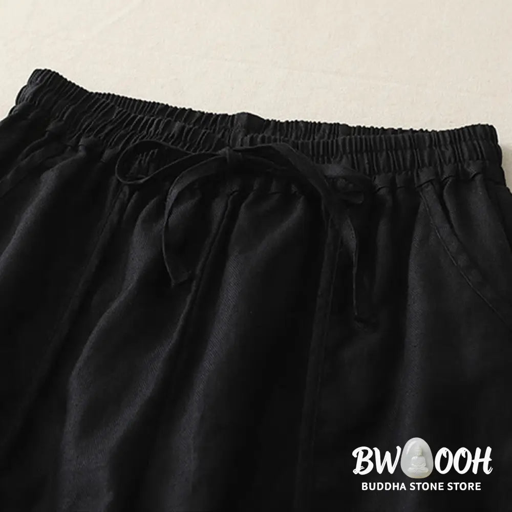 Buddha Stones Casual Plain Solid Color Patchwork Women’s Polyester 7-8 Length Wide Leg Pants With Pockets - Women’s