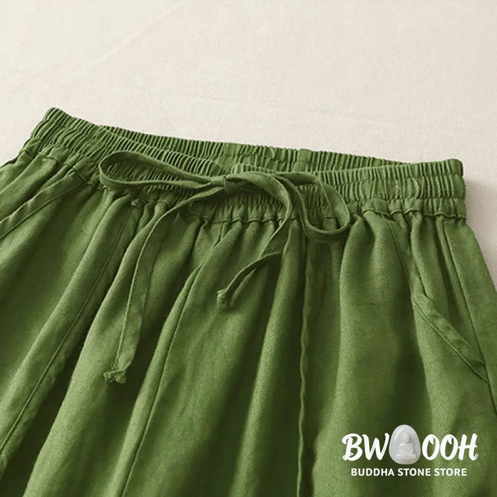 Buddha Stones Casual Plain Solid Color Patchwork Women’s Polyester 7-8 Length Wide Leg Pants With Pockets - Women’s