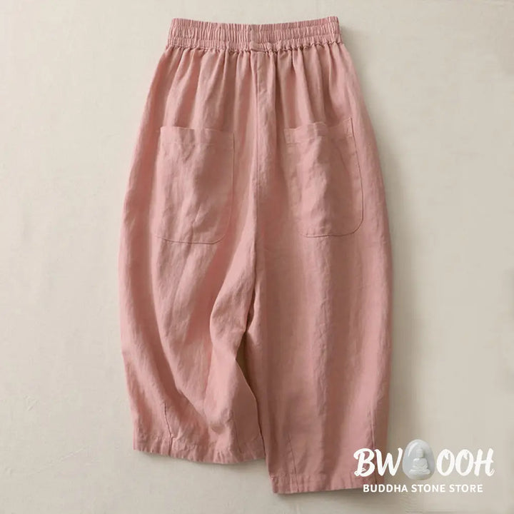 Buddha Stones Casual Plain Solid Color Patchwork Women’s Polyester 7-8 Length Wide Leg Pants With Pockets - Women’s