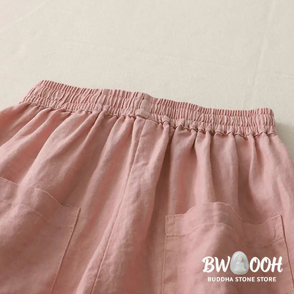 Buddha Stones Casual Plain Solid Color Patchwork Women’s Polyester 7-8 Length Wide Leg Pants With Pockets - Women’s