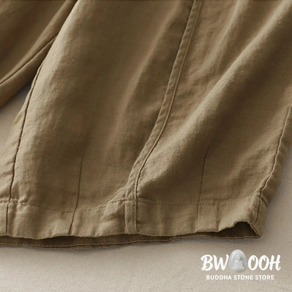Buddha Stones Casual Plain Solid Color Patchwork Women’s Polyester 7-8 Length Wide Leg Pants With Pockets - Women’s