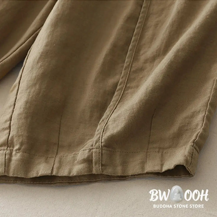 Buddha Stones Casual Plain Solid Color Patchwork Women’s Polyester 7-8 Length Wide Leg Pants With Pockets - Women’s