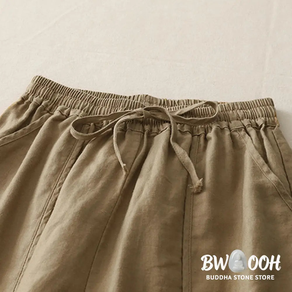 Buddha Stones Casual Plain Solid Color Patchwork Women’s Polyester 7-8 Length Wide Leg Pants With Pockets - Women’s