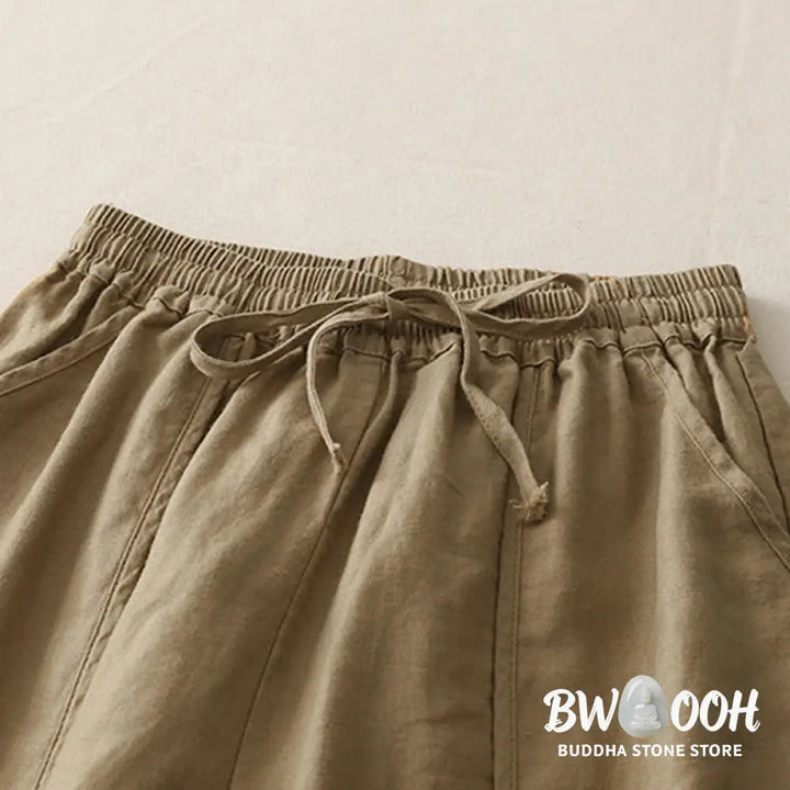 Buddha Stones Casual Plain Solid Color Patchwork Women’s Polyester 7-8 Length Wide Leg Pants With Pockets - Women’s