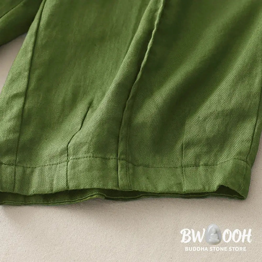 Buddha Stones Casual Plain Solid Color Patchwork Women’s Polyester 7-8 Length Wide Leg Pants With Pockets - Women’s