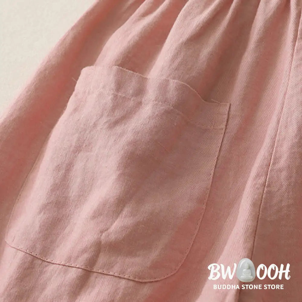 Buddha Stones Casual Plain Solid Color Patchwork Women’s Polyester 7-8 Length Wide Leg Pants With Pockets - Women’s