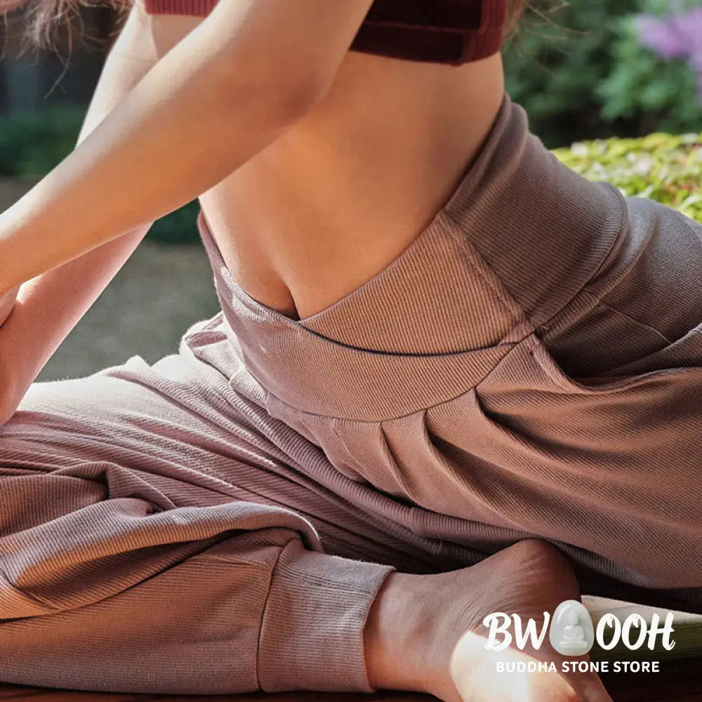 Buddha Stones Casual Plain Threaded Slit Hem Women’s Spandex Pants With Pockets - Women’s Harem Pants