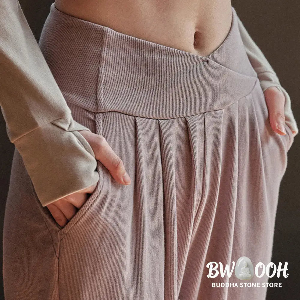 Buddha Stones Casual Plain Threaded Slit Hem Women’s Spandex Pants With Pockets - Women’s Harem Pants