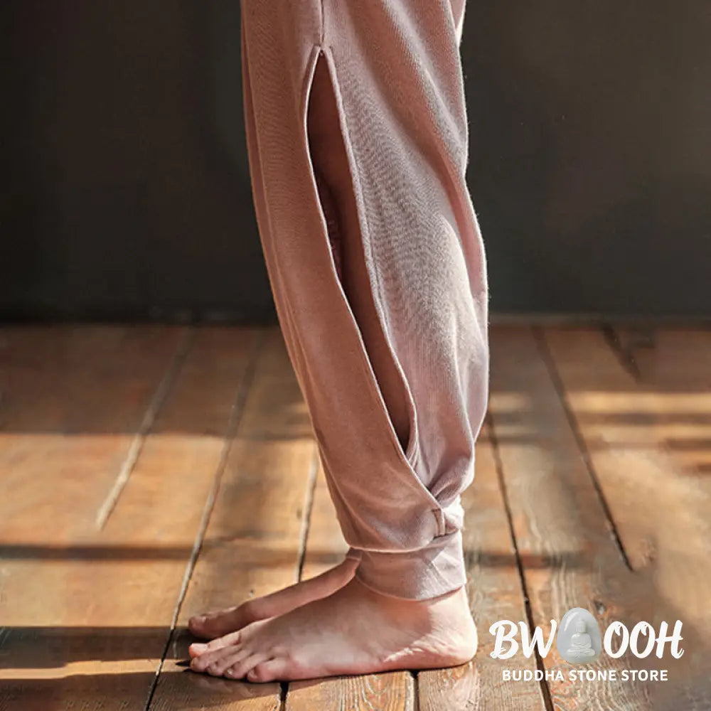 Buddha Stones Casual Plain Threaded Slit Hem Women’s Spandex Pants With Pockets - Women’s Harem Pants