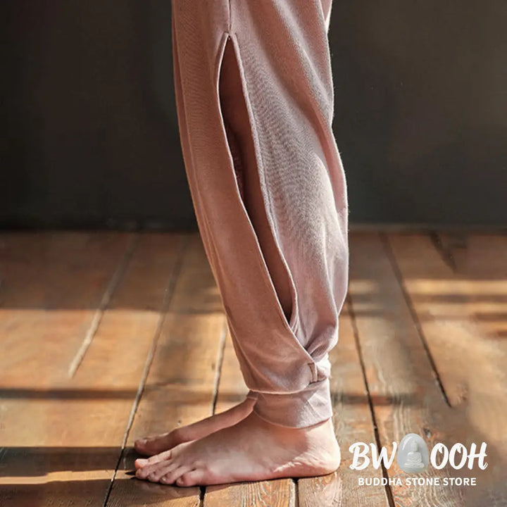 Buddha Stones Casual Plain Threaded Slit Hem Women’s Spandex Pants With Pockets - Women’s Harem Pants