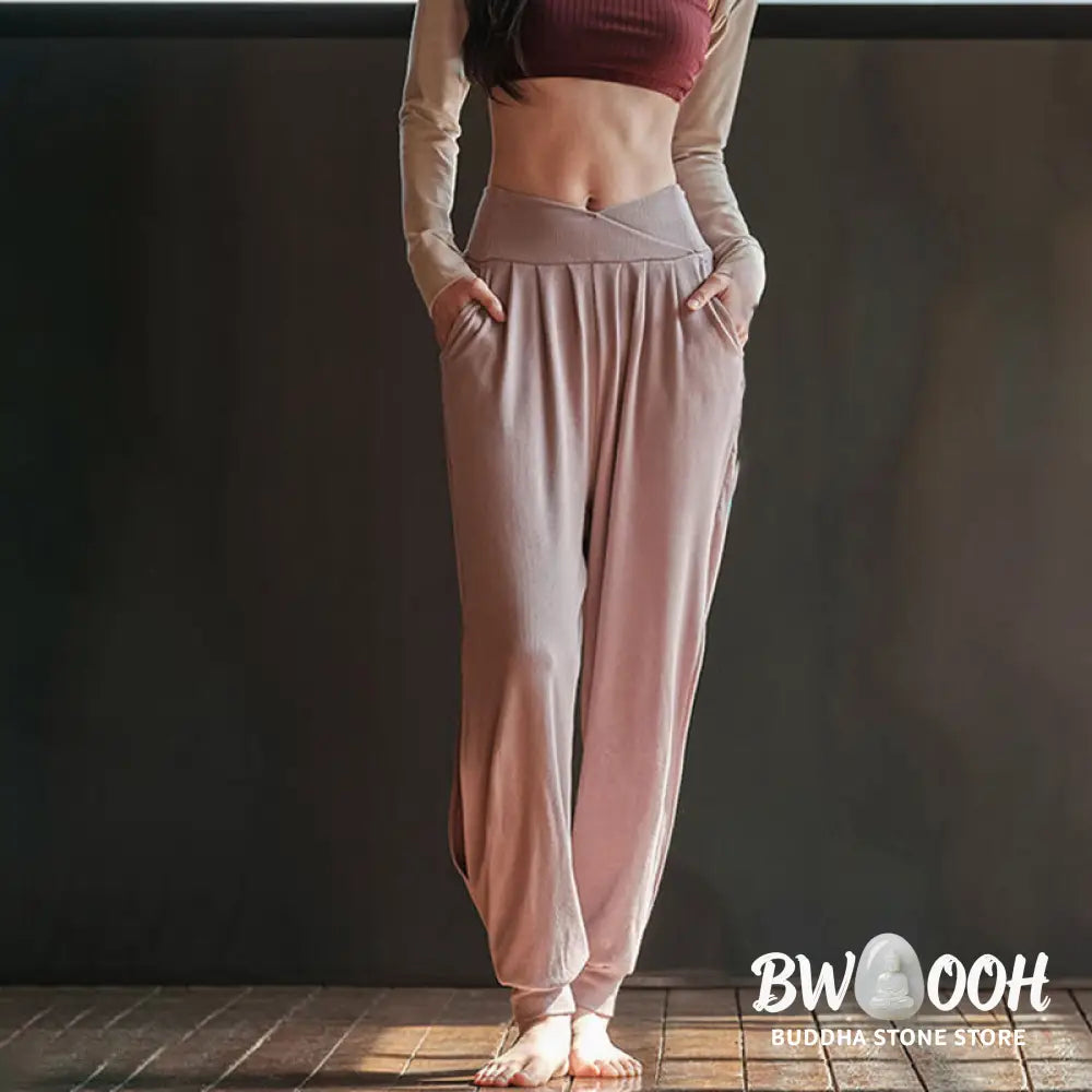 Buddha Stones Casual Plain Threaded Slit Hem Women’s Spandex Pants With Pockets - Women’s Harem Pants