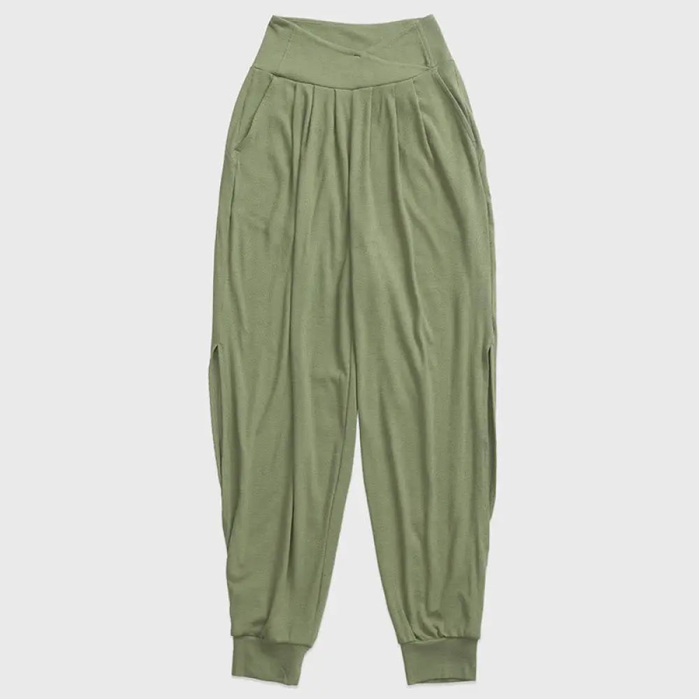 Buddha Stones Casual Plain Threaded Slit Hem Women’s Spandex Pants With Pockets - MediumSeaGreen / US2，UK/AU6，EU34 (M)