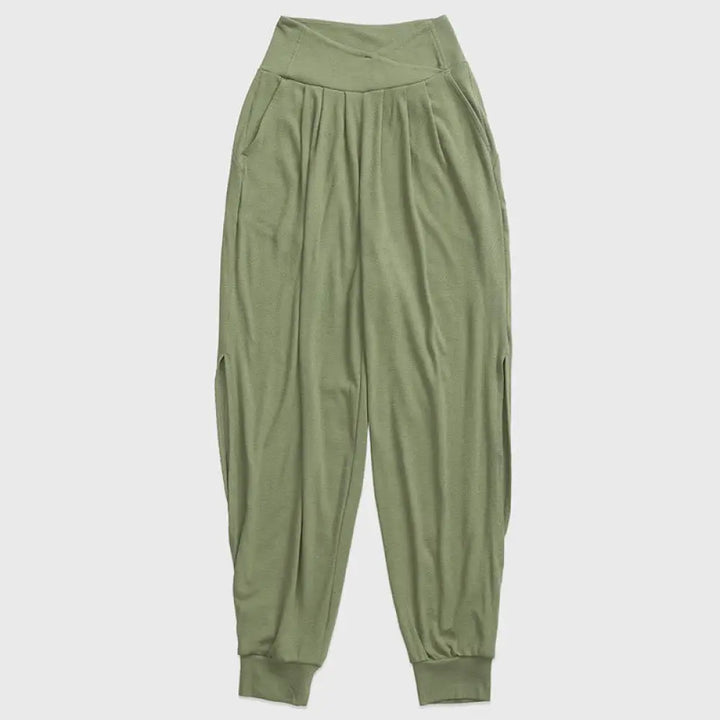 Buddha Stones Casual Plain Threaded Slit Hem Women’s Spandex Pants With Pockets - MediumSeaGreen / US2，UK/AU6，EU34 (M)