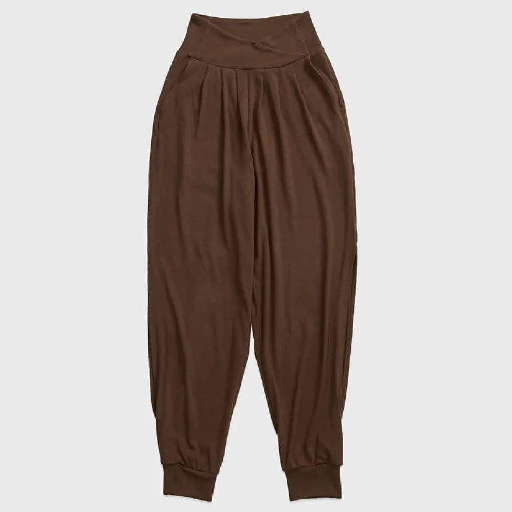 Buddha Stones Casual Plain Threaded Slit Hem Women’s Spandex Pants With Pockets - SaddleBrown / US2，UK/AU6，EU34 (M)