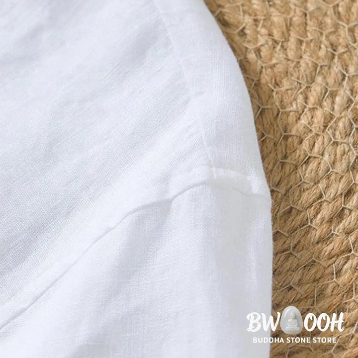 Buddha Stones Casual Plain V-neck Short Sleeve Linen Men’s Shirt - Men’s Shirts