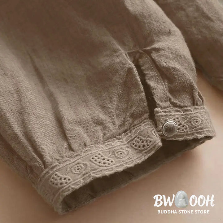 Buddha Stones Casual Plain Women’s Hollow Crew Neck Design Three Quarter Sleeve Shirt - Women’s Shirts