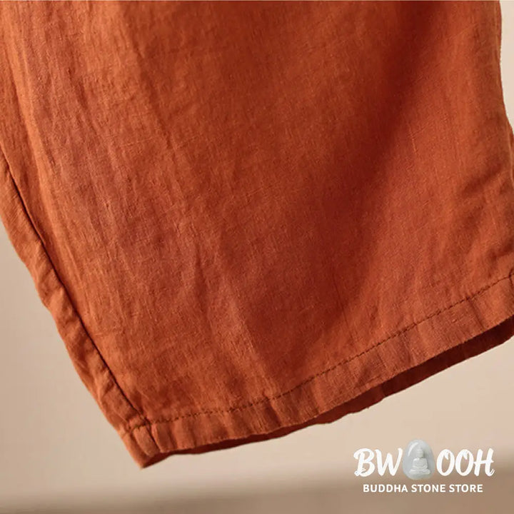 Buddha Stones Casual Plain Wrinkles Design Drawstring 9 Length Cotton Linen Women’s Wide Leg Pants With Pockets