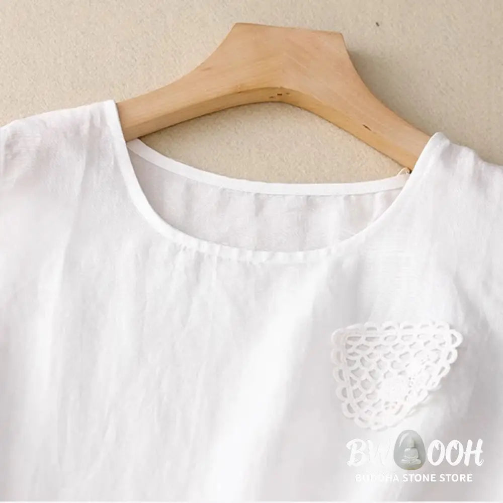 Buddha Stones Casual Pure Color Embroidery Patchwork Design Sleeveless Crew Neck Women’s Cotton Linen Vest - Women’s