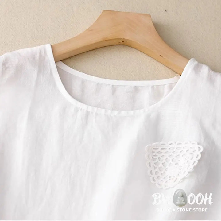 Buddha Stones Casual Pure Color Embroidery Patchwork Design Sleeveless Crew Neck Women’s Cotton Linen Vest - Women’s