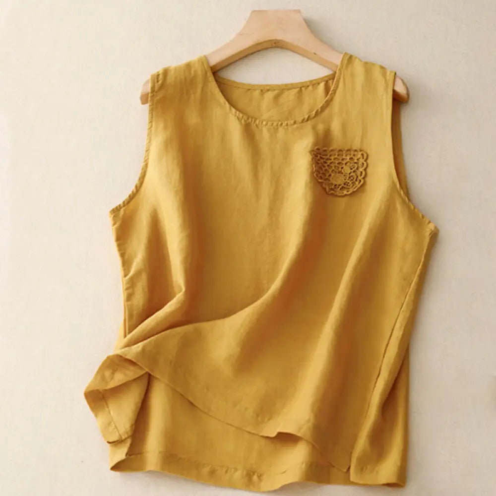 BWOOOH Casual Pure Color Embroidery Patchwork Design Slee