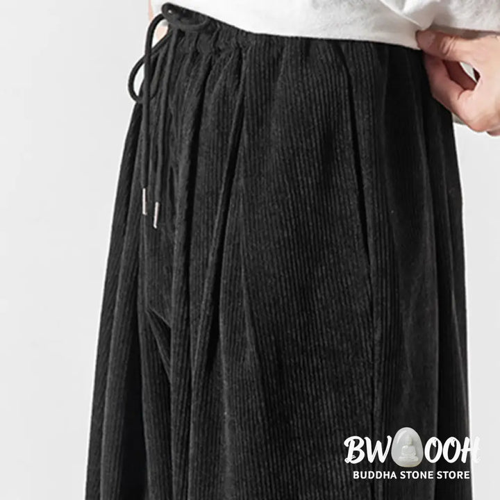 Buddha Stones Casual Pure Color Men’s Drawstring Corduroy Harem Ankle-Length Pants With Pockets - Men’s Harem Pants