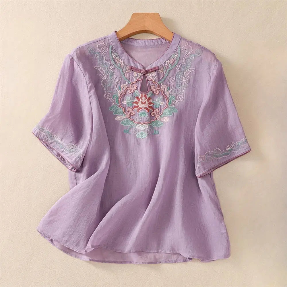 BWOOOH Casual Retro Embroidery Frog-Button Design Women&