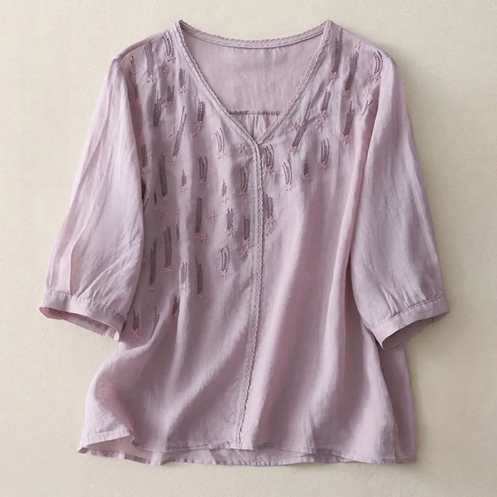 BWOOOH Casual Shooting Star Embroidery V-Neck Half Sleeve