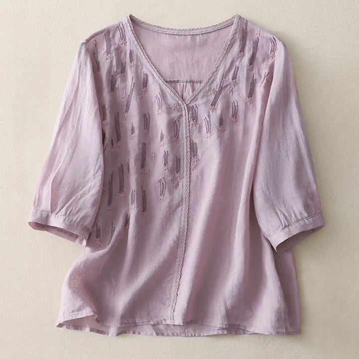 BWOOOH Casual Shooting Star Embroidery V-Neck Half Sleeve