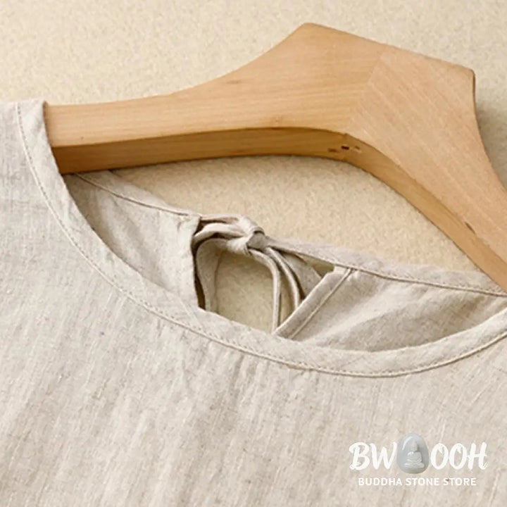 Buddha Stones Casual Short Sleeve Bowknot Tie Straps Women’s Midi Dress With Pockets - Midi Dress
