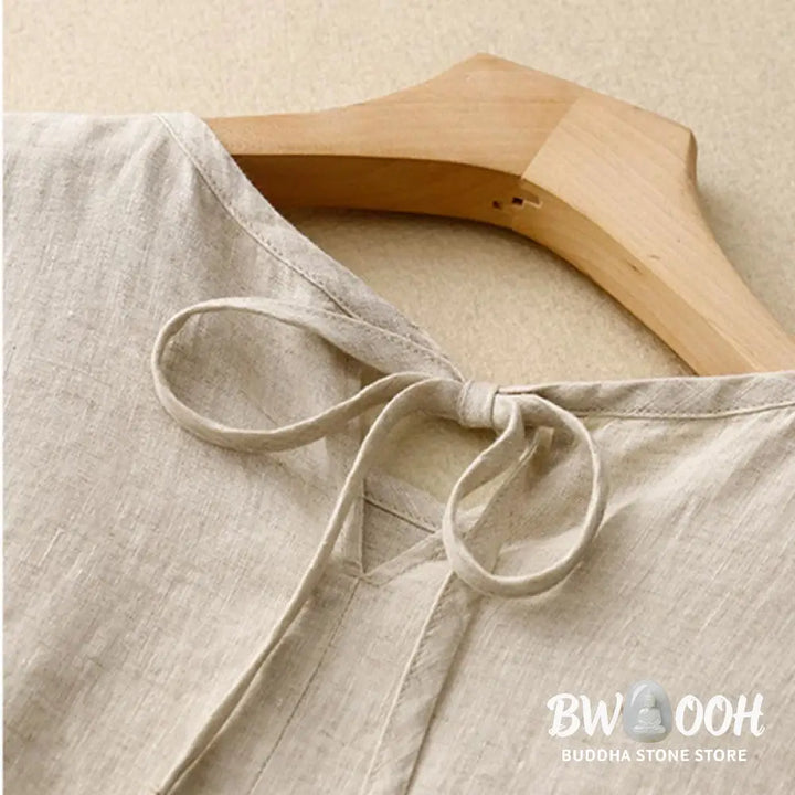 Buddha Stones Casual Short Sleeve Bowknot Tie Straps Women’s Midi Dress With Pockets - Midi Dress