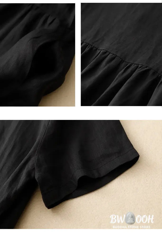 Buddha Stones Casual Short Sleeve Bowknot Tie Straps Women’s Midi Dress With Pockets - Midi Dress