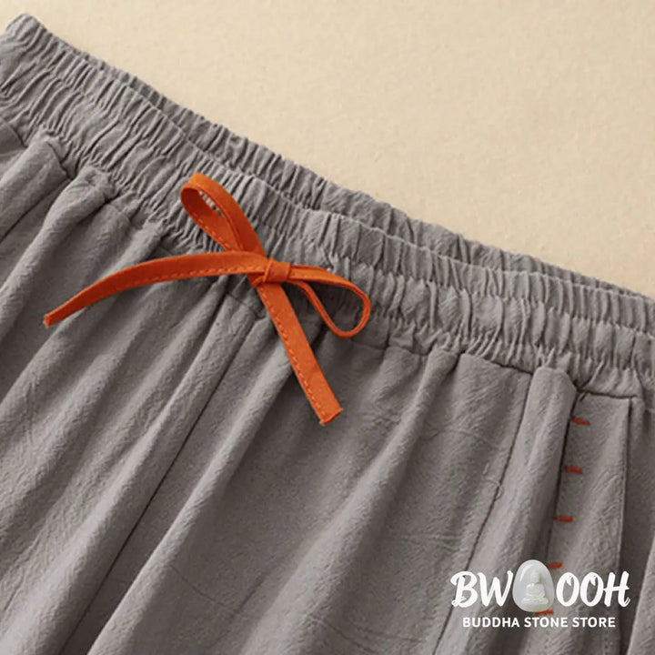 Buddha Stones Casual Side Slits Design Cotton Women’s Wide Leg 7-8 Length Pants With Pockets - Women’s Wide Leg Pants