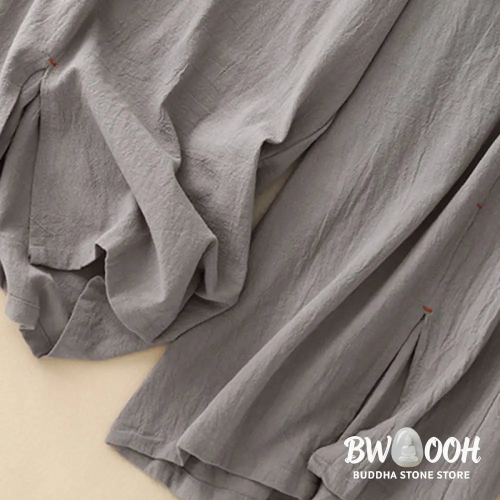 Buddha Stones Casual Side Slits Design Cotton Women’s Wide Leg 7-8 Length Pants With Pockets - Women’s Wide Leg Pants