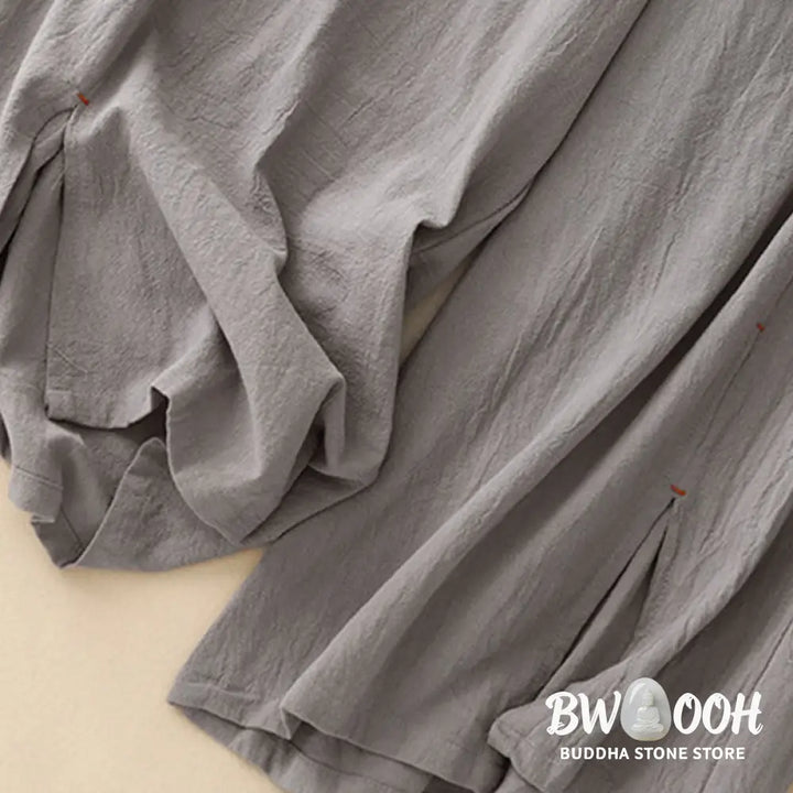 Buddha Stones Casual Side Slits Design Cotton Women’s Wide Leg 7-8 Length Pants With Pockets - Women’s Wide Leg Pants