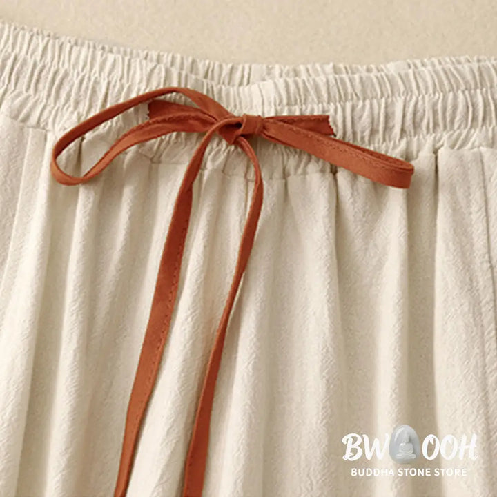 Buddha Stones Casual Side Slits Design Cotton Women’s Wide Leg 7-8 Length Pants With Pockets - Women’s Wide Leg Pants