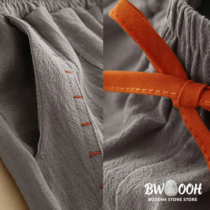 Buddha Stones Casual Side Slits Design Cotton Women’s Wide Leg 7-8 Length Pants With Pockets - Women’s Wide Leg Pants