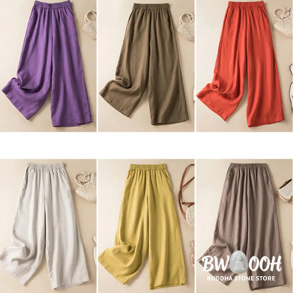 BWOOOH printed wide-leg yoga pants - Casual Solid Color Cotton Linen Women&