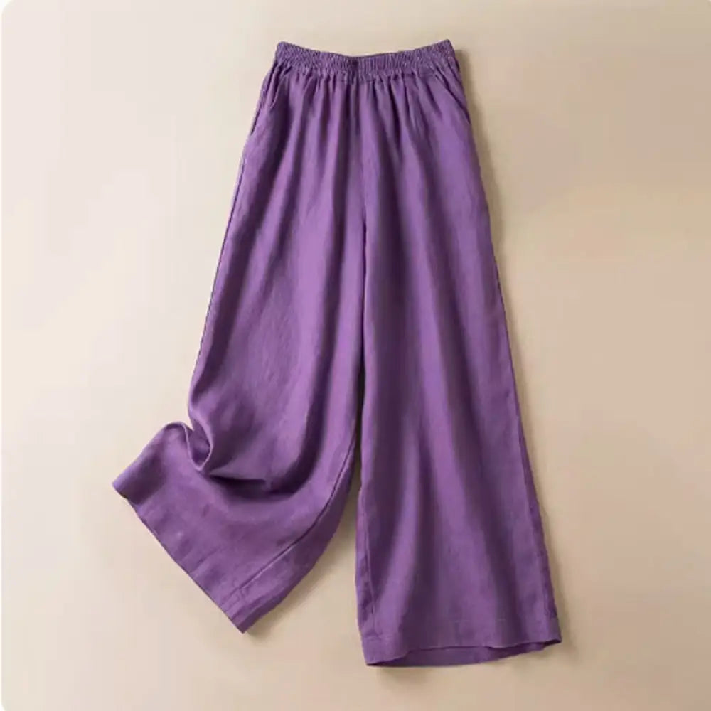 BWOOOH printed wide-leg yoga pants - Casual Solid Color Cotton Linen Women&
