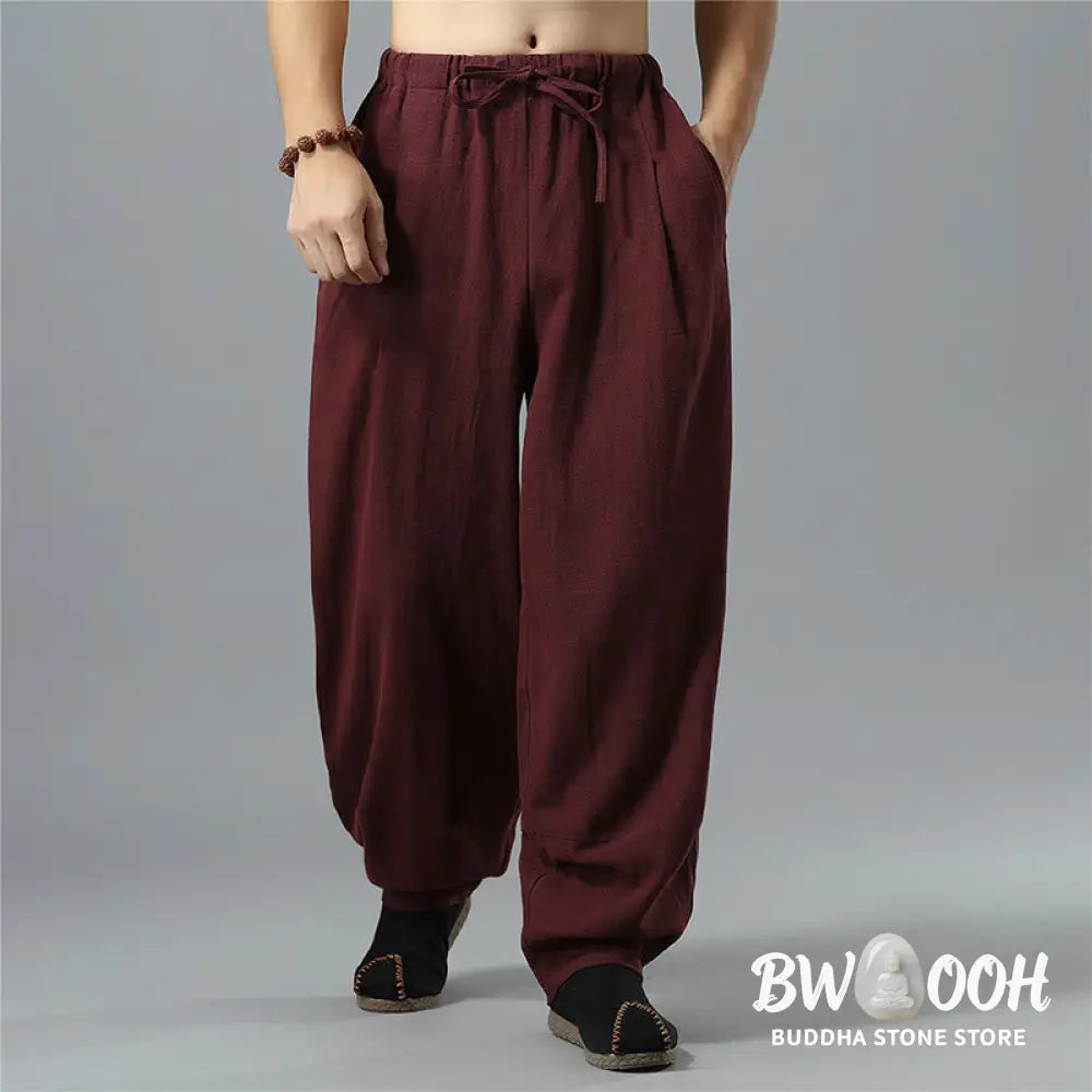 Buddha Stones Casual Solid Color Drawstring Cotton Linen Men’s Pants With Pockets - Men’s Pants