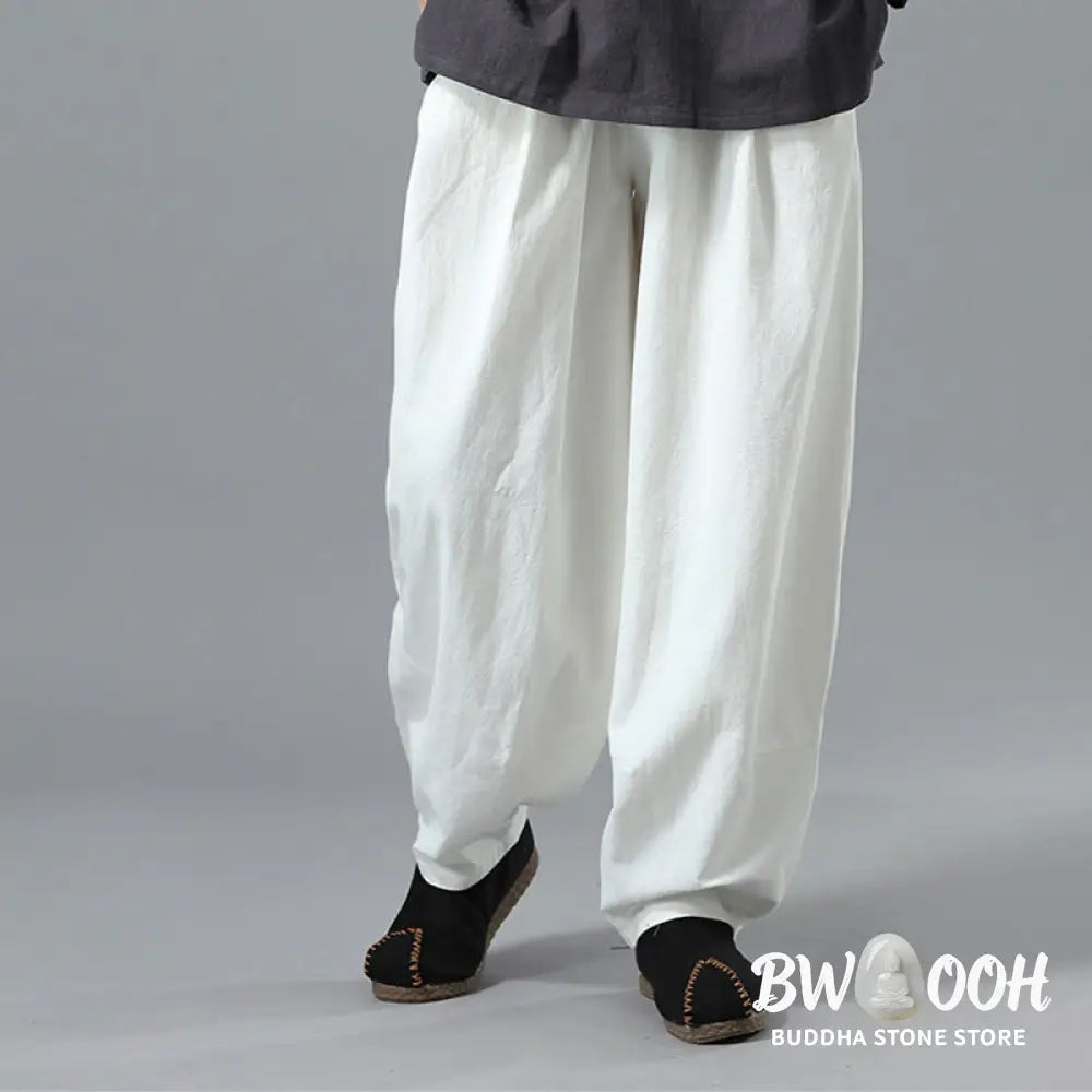 Buddha Stones Casual Solid Color Drawstring Cotton Linen Men’s Pants With Pockets - Men’s Pants