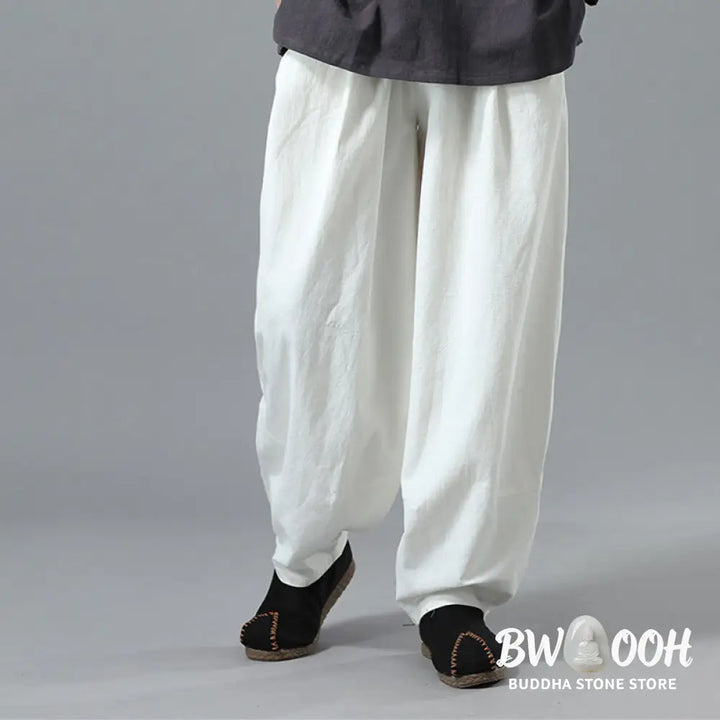 Buddha Stones Casual Solid Color Drawstring Cotton Linen Men’s Pants With Pockets - Men’s Pants