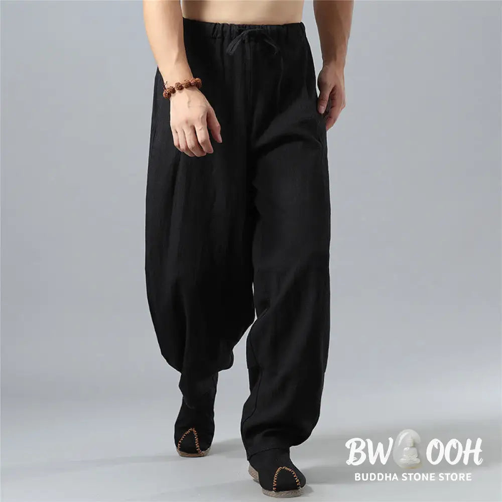 Buddha Stones Casual Solid Color Drawstring Cotton Linen Men’s Pants With Pockets - Men’s Pants